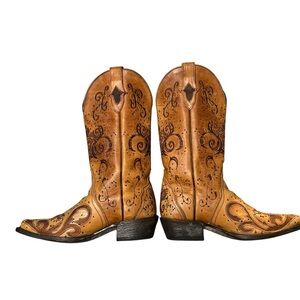 Sterling River Cowgirl Boots Women 5 Brown Leather Western Embroidered Inlay